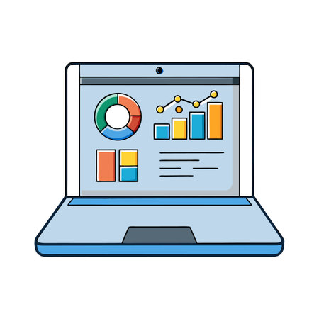 Laptop screen displaying business data and financial analyticsのイラスト素材