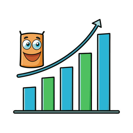 Cartoon graph with character showing increasing business performanceのイラスト素材
