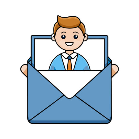 Cartoon man in envelope illustration delivering email message conceptのイラスト素材