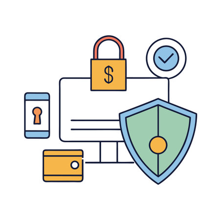 Digital Payment Security Illustration with Shield Lock and Devicesのイラスト素材