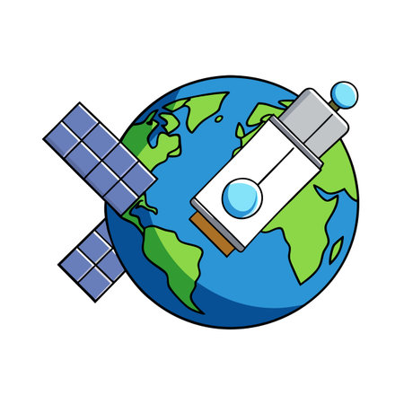 Earth planet with satellite, global connection and technology themeのイラスト素材