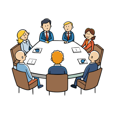 Diverse business team meeting around large white tableのイラスト素材