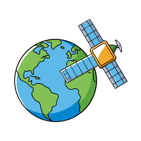 Earth and satellite communication cartoon image for stockのイラスト素材