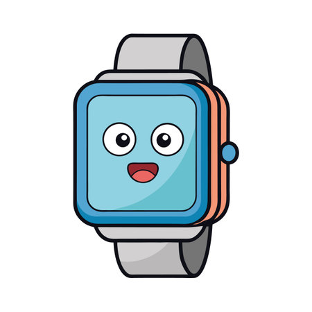 Cute cartoon smartwatch character with happy face expression illustrationのイラスト素材