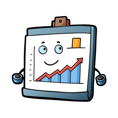 Cartoon clipboard character showing business growth and financial successのイラスト素材