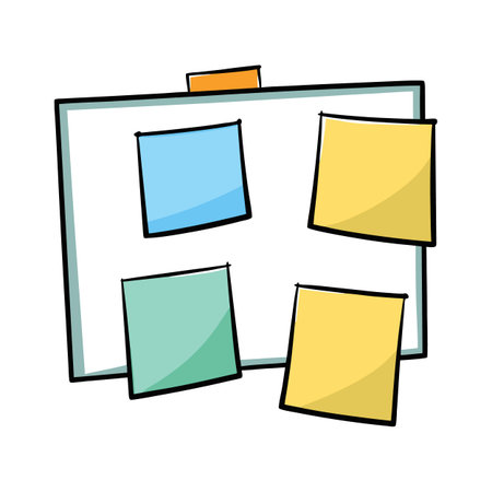 Notice Board with Post-it Notes Illustration, Bold Outline Styleのイラスト素材