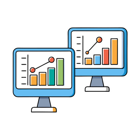 Computer screens displaying business growth charts and data analysisのイラスト素材