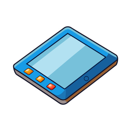 Isometric cartoon tablet computer in blue and orange tonesのイラスト素材