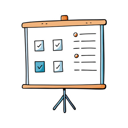 Cartoon checklist presentation board with blue and orange elementsのイラスト素材