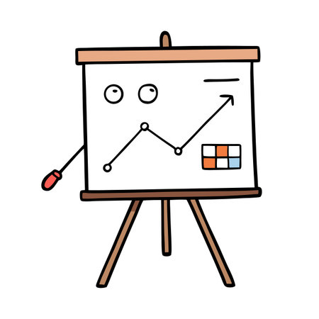 Cartoon whiteboard with upward arrow and charts illustrationのイラスト素材