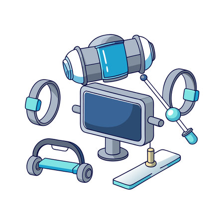 Set of sci-fi style devices floating in white space