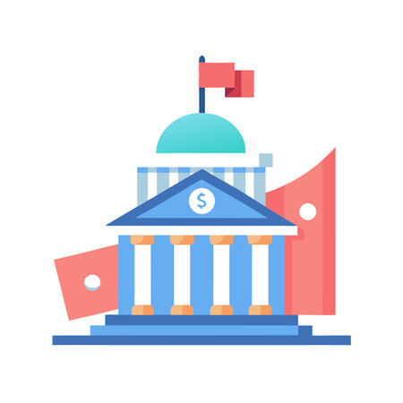 Illustration of a bank building with growth chart elementのイラスト素材