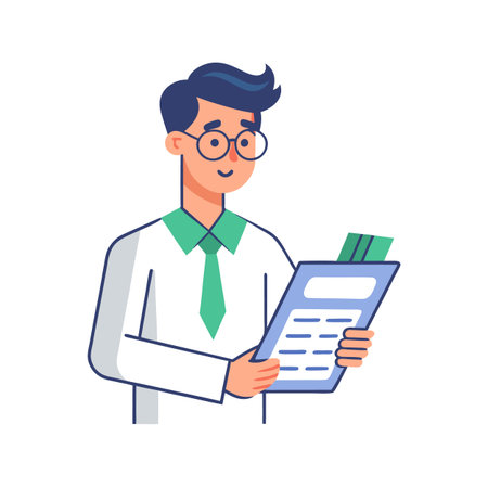 Young professional reviews documents and monetary balance sheet reportのイラスト素材