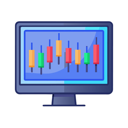 Candlestick chart on computer screen displaying market analysis dataのイラスト素材