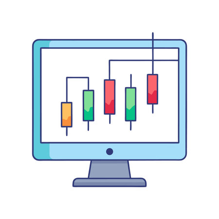 Computer screen displaying financial market trading candlestick chartのイラスト素材