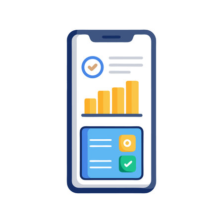 Mobile phone displaying data chart and dashboard interfaceのイラスト素材