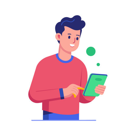Man with tablet device using a digital app, flat designのイラスト素材