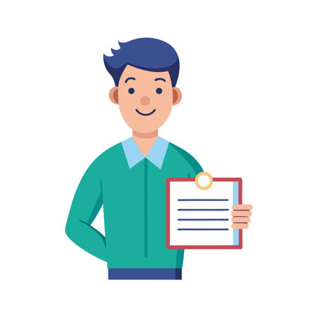 Man holding clipboard with document flat vector illustrationのイラスト素材