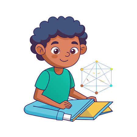 Cartoon student with books and geometric structure illustrationのイラスト素材