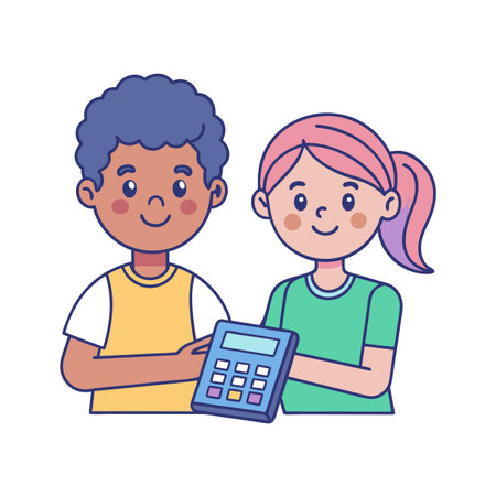 Two children using calculator for education or finance conceptのイラスト素材