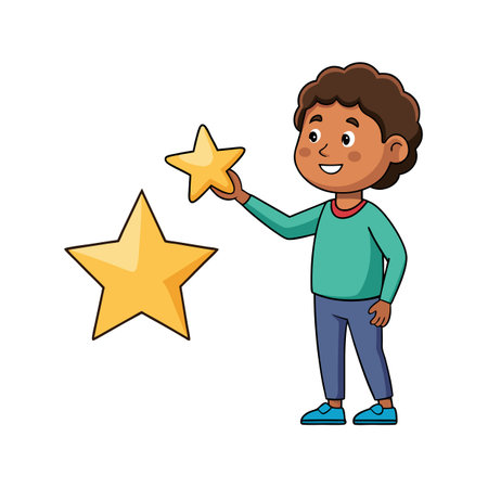 Boy reaching for a star cartoon vector illustrationのイラスト素材