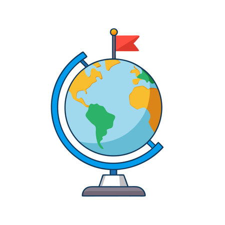 Cartoon globe with flag illustration, geography learning conceptのイラスト素材