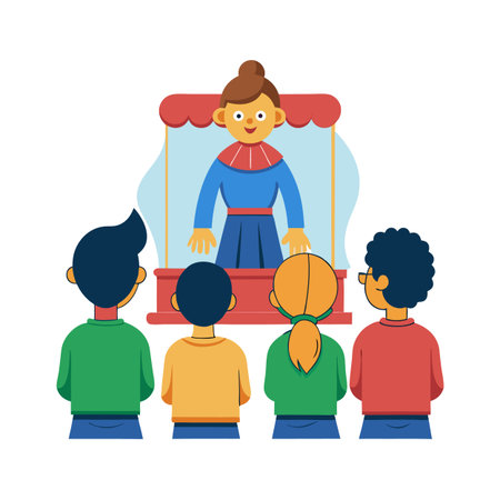 Children watching a puppet show in a flat style illustrationのイラスト素材