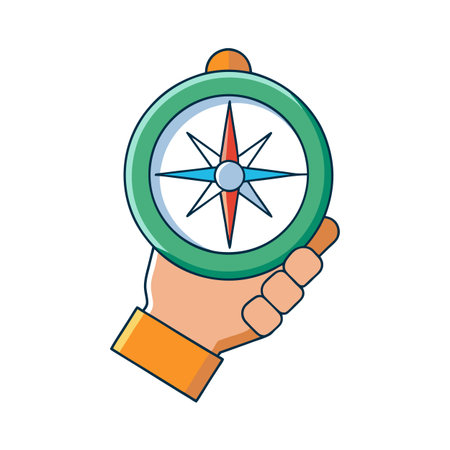 Illustration of a hand holding a nautical compass toolのイラスト素材
