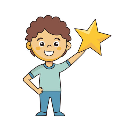 Cartoon Boy Holding a Star and Smiling Proudlyのイラスト素材