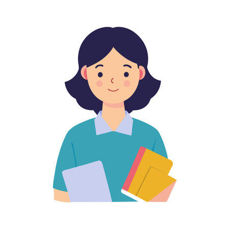 Illustration of a young professional holding documents and laptopのイラスト素材