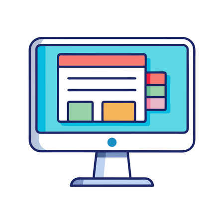 Computer screen displaying web interface design with colorful elementsのイラスト素材