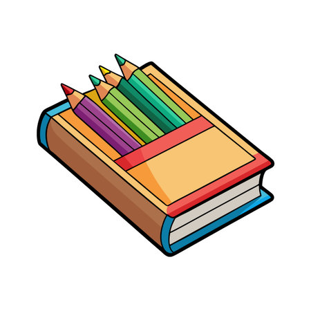 Color Pencils in Book Case on White Backgroundのイラスト素材