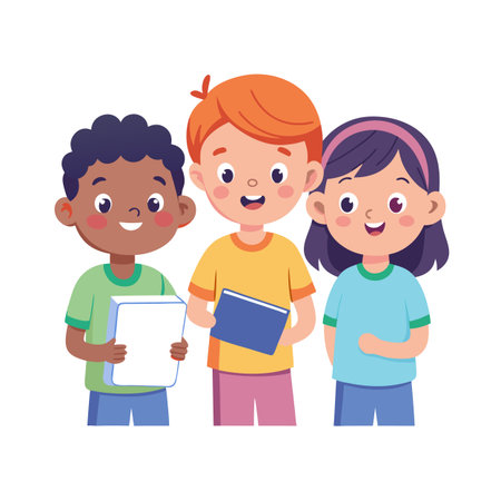 Diverse group of students holding books in a cartoon styleのイラスト素材
