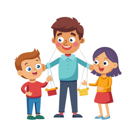 Father and children play marionettes together illustration vectorのイラスト素材