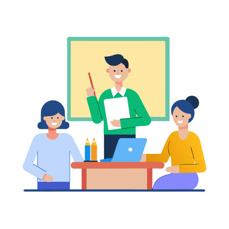 Teacher explaining lesson to students in classroom illustrationのイラスト素材