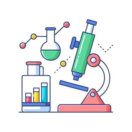 Scientific laboratory equipment represented in colorful flat illustration styleのイラスト素材