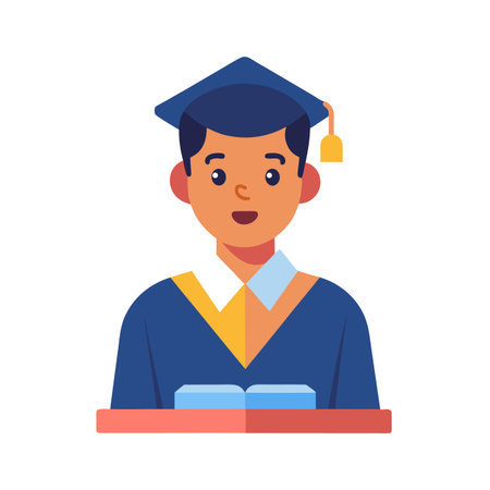 Flat vector graduation portrait with cap and gown detailのイラスト素材