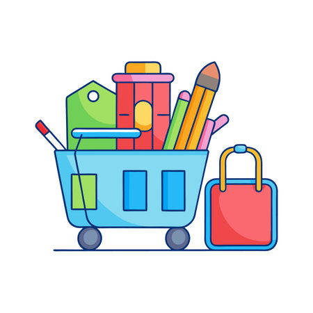 Shopping cart with items in a flat design styleのイラスト素材