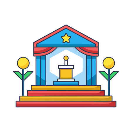 Illustrated stage with a podium and flowers for presentationのイラスト素材