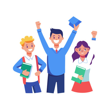 Celebrating students with books and graduation cap illustration designのイラスト素材