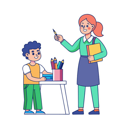 Teacher instructing a student at the desk illustration artのイラスト素材