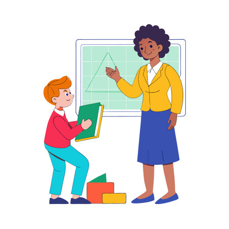 Teacher explaining geometry with student holding book illustrationのイラスト素材