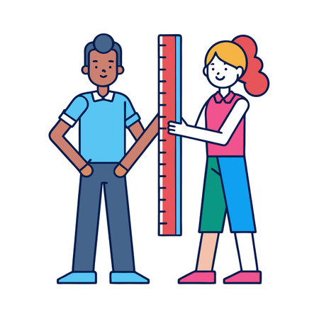 Flat illustration of diverse couple measuring with a rulerのイラスト素材