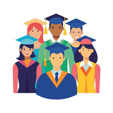 Diverse group of graduates celebrating their academic achievementのイラスト素材