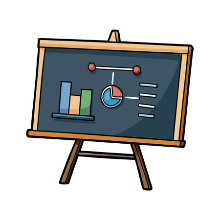 Presentation board with bar graph, pie chart, and structured data visualizationのイラスト素材