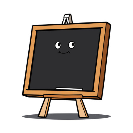 Cartoon chalkboard illustration with easel and cute smiling face, perfect for educational materialsのイラスト素材