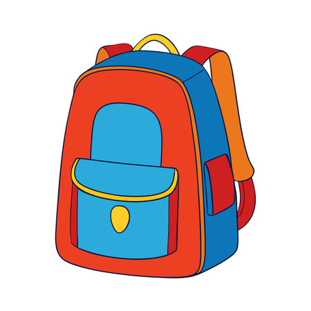 Brightly colored cartoon backpack illustration on a white background, ideal for schoolのイラスト素材