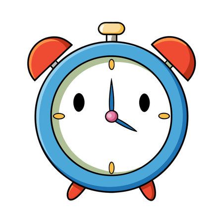 Cartoon alarm clock with playful eyes and blue body for kids timeのイラスト素材
