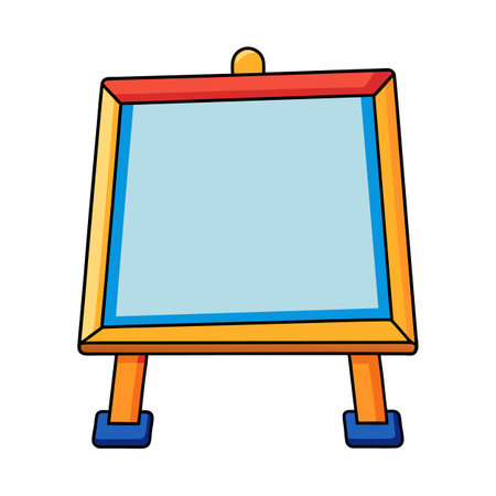 Cartoon standing easel with blank light blue canvas, ready for artist's workのイラスト素材