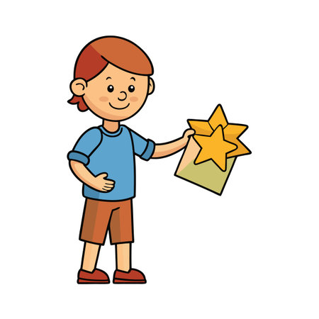 Boy holding a star award concept illustration on a white backgroundのイラスト素材
